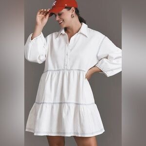 ‼️AS IS‼️Anthropologie The Bettina Denim Tiered Mini Shirt Dress by Maeve size L
